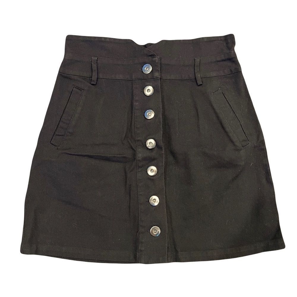 New Mi Ami Black Jean Denim Button Front Mini Skirt Sz M Women’s
